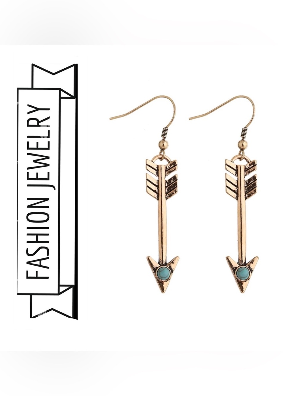 🌟🌟 Gold Arrow Drop Earrings with Turquoise Stone